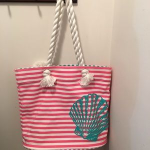 Beach Bag Tote stripe/seashell bag w/rope straps